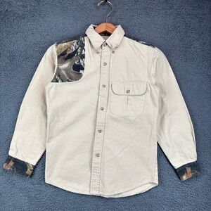 Game Winner Kids Medium Tan Camo Patch Long Sleeve Button Down Hunting Shirt